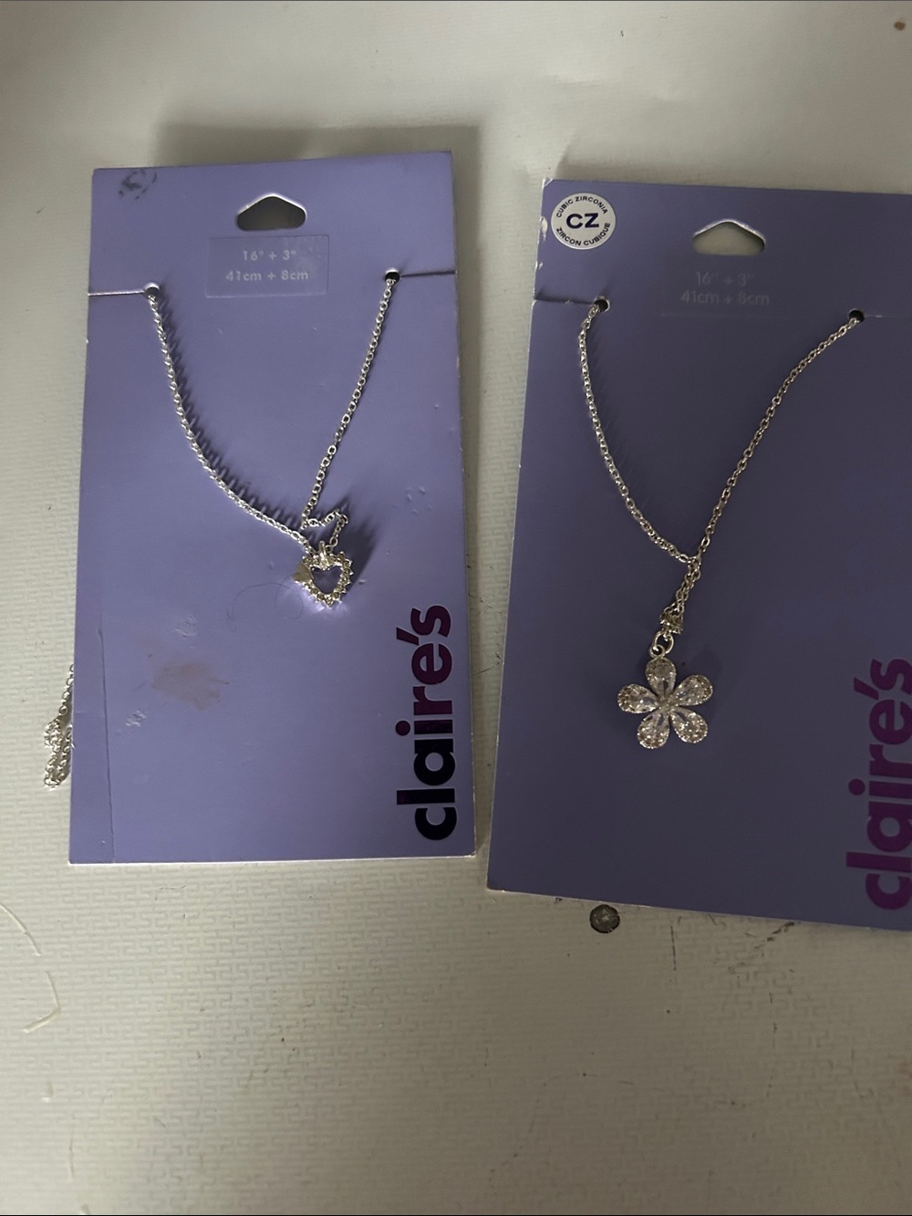 Claire's Silver-tone Flower & Heart Pendant Necklaces - Purple Cards